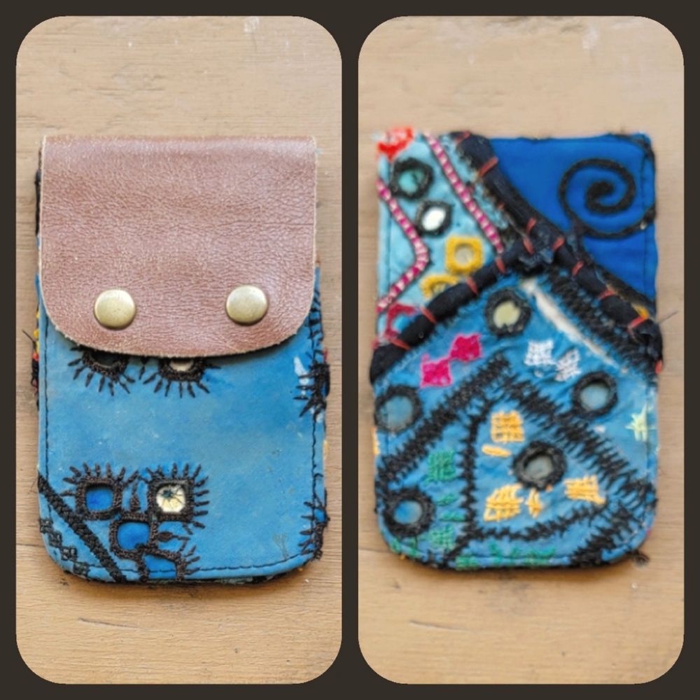 🍳🧠 Free People Boho Embroidered Repurposed vtg banjara Wallet Card Case